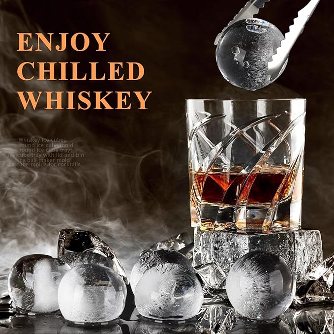 AIBIRUIWhiskey Ice Cubes Mold,2 x 8 PCS x 1.8 inch Whiskey Ice Cubes,Circle Ice Cube Tray with Lid and Bin,Sphere Ice Ball Maker Mold,Round Ice Cube Mold for Cocktails