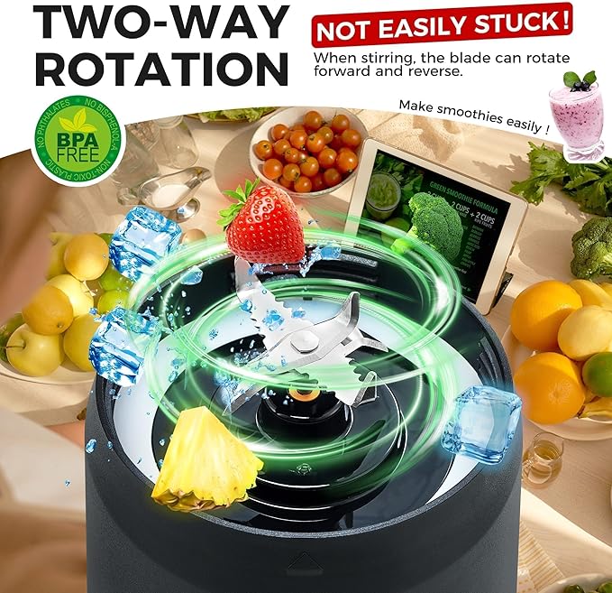 Portable Blender, Anti-Jamming 300 Watt for Shakes and Smoothies, 24oz Travel Blender USB Rechargeable, BPA Free Sporty bottle with a Travel Lid. (Black with Insulated Sleeve)