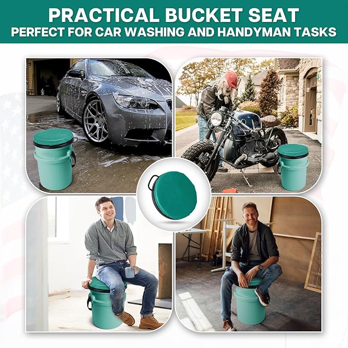 5 Gallon Bucket Seat for YETI Bucket Only, 360-Degree Swivel Bucket Lid Seat, Bucket Lid Cushion 5 Gallon for Fishing, Hunting, Tool Organizer, Car Washing, Gardening, Baseball
