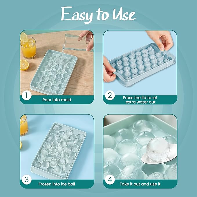 2 Pack Ice Cube Trays set for Freezer(Sphere & Honeycomb) – Round Ice Cube Mold with Lid & Hexagonal Silicone Ice Cube Tray, BPA-Free Easy Release Ice Molds for Whiskey/Cocktails/Coffee/Drinks