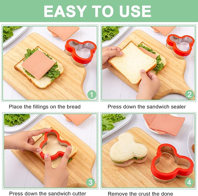 Sandwich Cutters for Kids Lunch 12 Pcs, Kimfead Cookie Cutters Set, Vegetable Fruit Cutters Shapes, Stainless Steel Biscuit Cutters, Dinosaur Mouse Heart Star