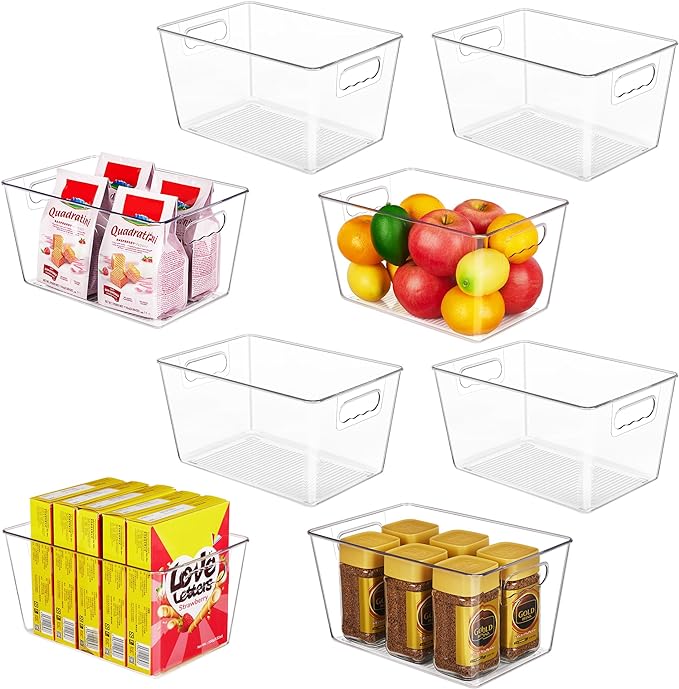YIHONG 8 Pack Clear Pantry Organizer Bins,Plastic Storage Containers with Handle for Kitchen,Freezer,Cabinet,Closet,Bathroom Under Sink Organization