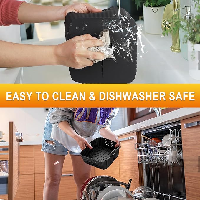 HOMELYLIFE Air Fryer Silicone Liners for Ninja AF141 AF142 5QT & AF181 6.5 QT AirFryer, Air Fryer Accessories for Cosori 5QT/6QT, 2 Pcs Reusable Square Liners for Instant 6Qt &Other 5-8QT AirFryer