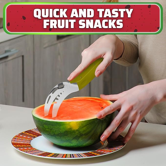 2-in-1 Watermelon Cutter Slicer Tool – Create Clean 1" Cubes & Slices with Watermelon Slicer for Cutting & Serving – Stainless Steel Fruit Cutter Kitchen Gadget for BBQ, Picnic, Camping & Snack Prep