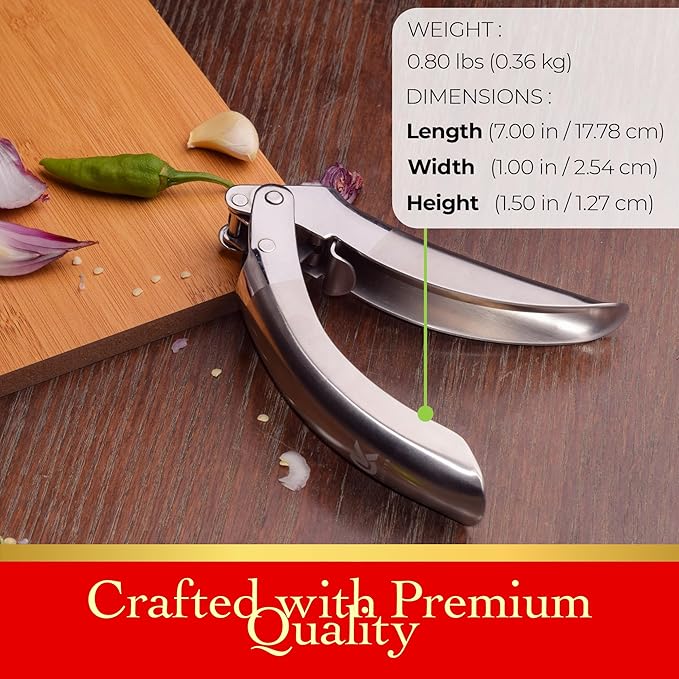 Heavy Duty Garlic Press, No Peeling Needed, Stainless Steel Professional Garlic Mincer & Crusher, Dual Lever-Assisted Design with Large Capacity Chamber for Effortless Garlic Crushing.