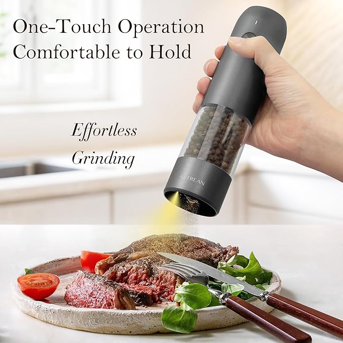 Ultrean Salt and Pepper Grinder Set, Rechargeable Salt and Pepper Shakers, 6 Adjustable Coarseness, LED Light, Kitchen Gadget & Housewarming Gift, Cooking Gifts for Men, Stainless Steel