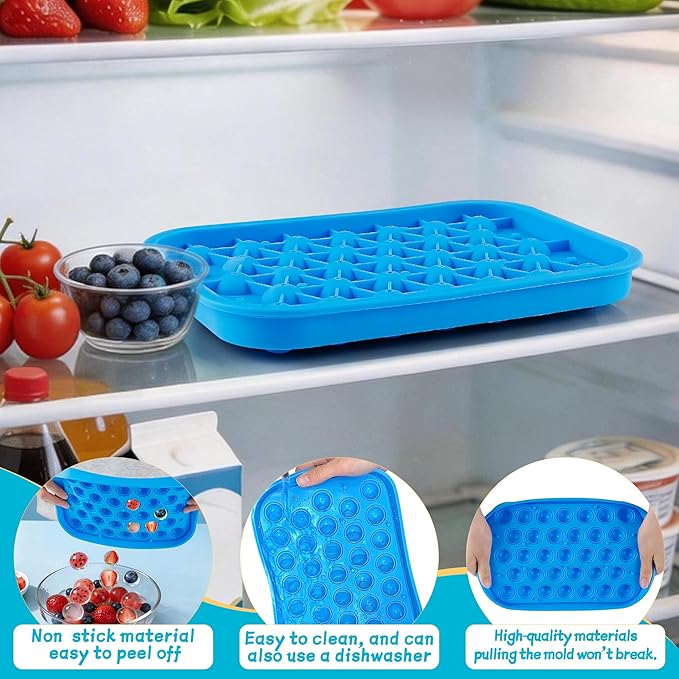 Sidosir 1Pack Silicone Round Ice Cube Tray Mold, 33-Cavity Round Ice Molds with Lid for Circular Ice Cubes, 0.8Inch Small Round Ice Balls Maker Mold for Freezer, Drinks, Whiskey, Coffee, Party