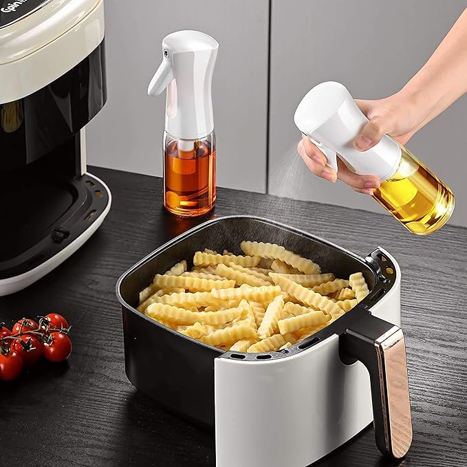 Glass Oil Sprayer for Cooking - Olive Oil Mister Spray Bottle - 6.7 fl.oz - Air Fryer Accessories - Refillable Dispenser for Kitchen