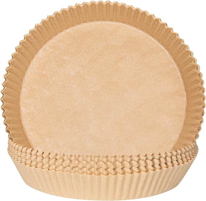 Restaurantware-Pastry Tek 8.1 x 8.1 x 1.8 Inch Air Fryer Liners, 100 Round Air Fryer Baskets - No-Stick Silicone Coating, Unbleached, Food-Grade Paper Liners, For Steamer, Microwave, Oven, Fry Pan