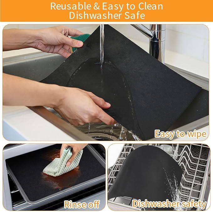 4 Pack Oven Liners for Bottom of Oven, for Cuisinart TOA-95 Air Fryer Toaster Oven, 14.2" x 11.4" Non-Stick Heat Resistant Reusable Grill Pan Sheet, Baking Mat for Roasting & Grilling