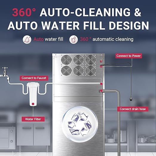 ICYGLEE Commercial Ice Maker Machine 400LBs/Day with 220LBs Storage Bin, ETL Approval Industrial Ice Machine, Auto-Cleaning Stainless Ice Maker, Ice Ready in 8-20mins, Cafe/Bar/Business/RST.