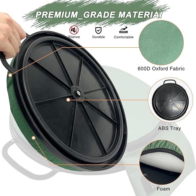 MDSTOP Heated 5 Gallon Bucket Seat, 360-Degree Swivel Bucket Seat Lid, Waterproof Top Seat Foam Cushion for Dove Duck Hunting, Ice Fishing, Baseball, Gardening, Camping（No Power Bank）
