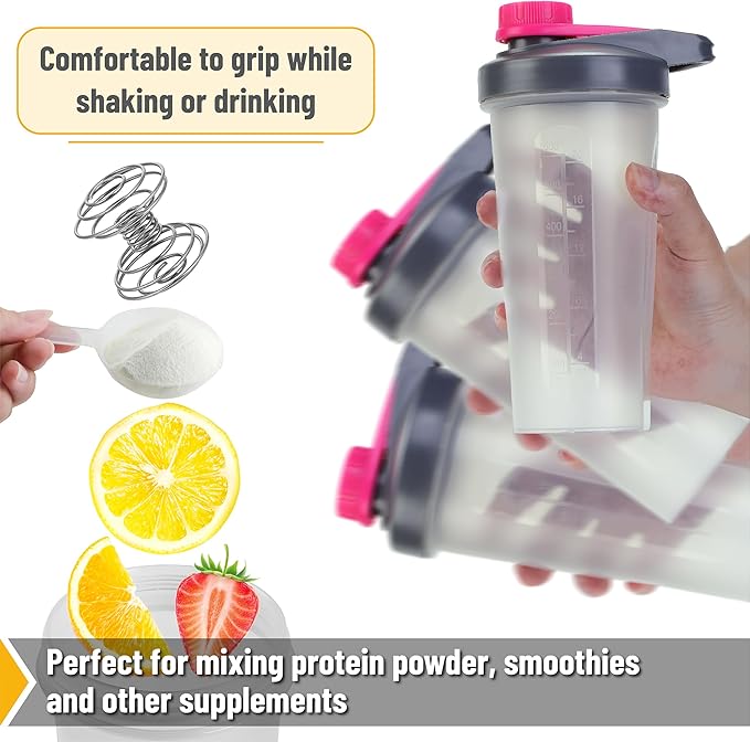 Mr. Pen Shaker Bottles for Protein Mixes - 28 oz, Gray & Pink Protein Shaker with Wire Whisk Ball