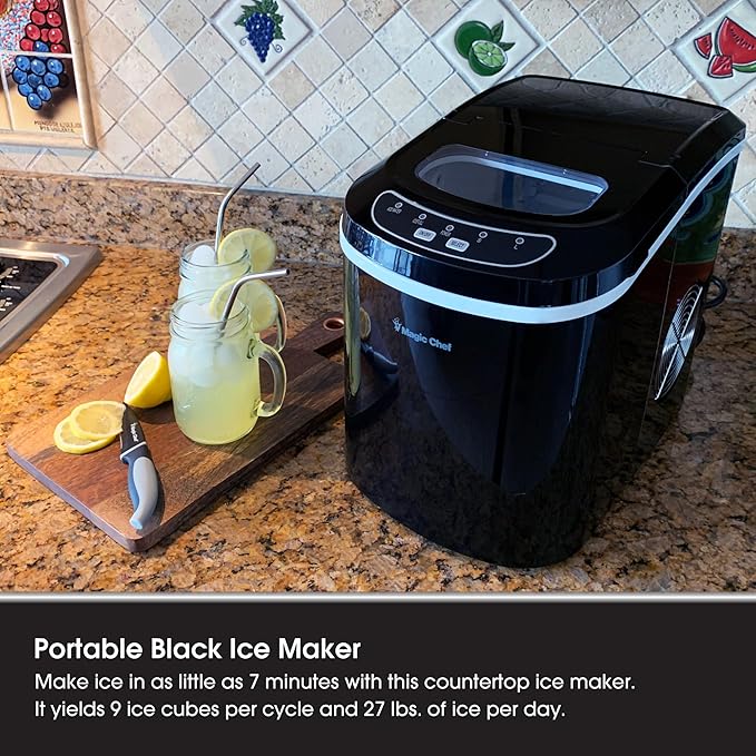 Magic Chef Portable Countertop Small Ice Maker for Kitchen or Home Bar, Tabletop, Parties, 27-Pound Capacity, Black