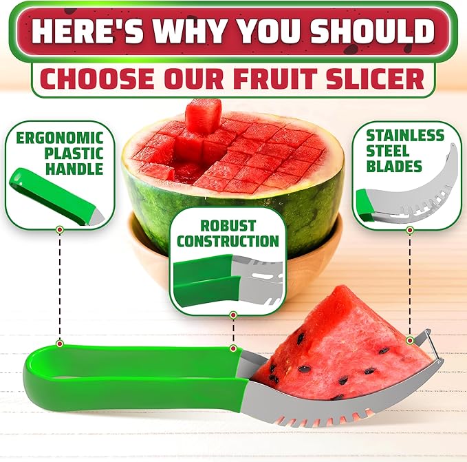 Watermelon Slicer Cutter Tool – Durable Stainless Steel Blade Watermelon Cutter with Ergonomic Handle | Slice or Cube Cantaloupe & Honeydew, Quick, Mess-Free Prep for Summer Snacks, Parties & BBQs