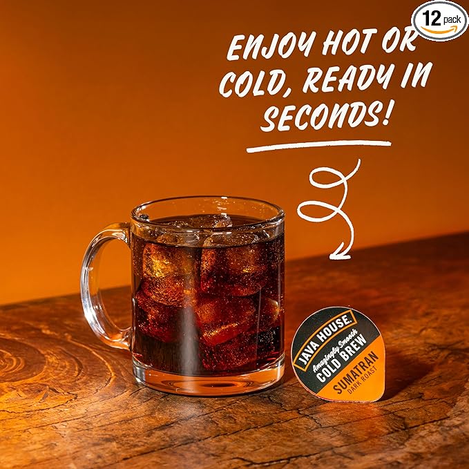 JAVA HOUSE Dark Roast Sumatran Cold Brew Pods, (12 Count) Peel and Pour Pods Hot or Iced Instant Coffee Concentrate