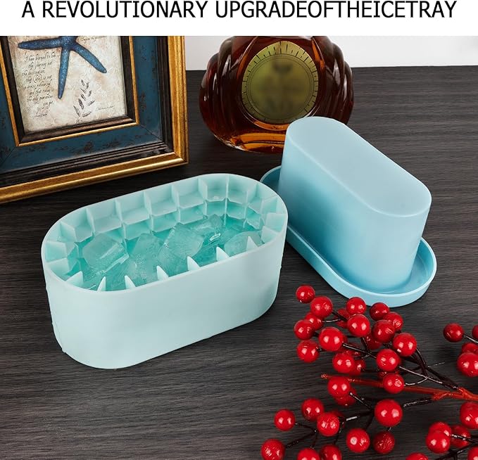 LUEXBOX Cylinder Ice Cube Mold Ice Trays, Silicone Ice Bucket, Portable Ice Cube Maker, Press-Type Easy-Release Ice Cup (Blue Large)