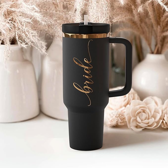 Heather & Willow Bride to Be Coffee Tumbler with Lids and Straws | 40 oz Mason Jar Cups & Iced Coffee Cup | Wedding Bridesmaid Proposal Gifts, Bridal Shower, Bachelorette Party Supplies & Bride Tribe