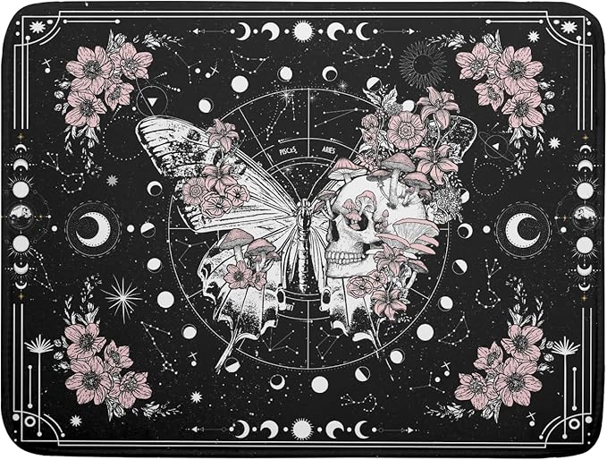 Skeleton Butterfly Dish Drying Mat Black Skull Absorbent Dish Drainer for Kitchen Counter Holiday Decor