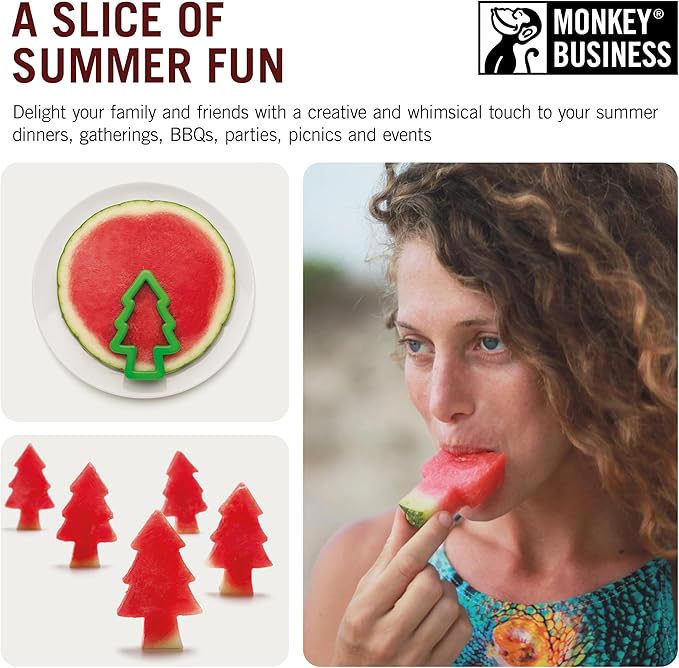 Monkey Business Pepo Watermelon Popsicle Cutter Mold, Stainless Steel Watermelon Slicer, Fun Forest Tree Shape Sandwich, and Cookie Cutter for Fruits