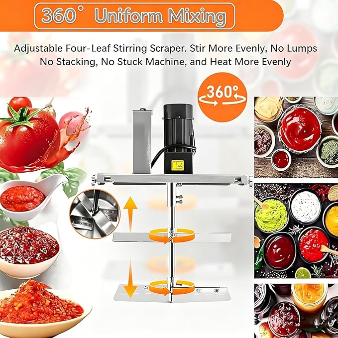 Stainless Steel Electric Food Mixer - Automatic Pot Stirrer with 4-Blade Scraper, Commercial-Grade Heat Mixing Machine for Cooking & Seasoning Adjustable Speed for Making Jam, Sauce 25l