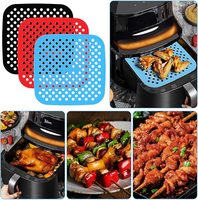 3pcs Silicone Air Fryer Liner, 7.5 Inch Square Silicone Air Fryer Liners, Easy to Clean Airs Fryers Accessories, 3Colors