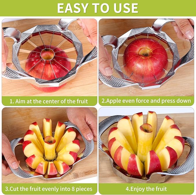 LIIGEMI Apple Slicer,12-Slices Stainless Steel Cutter，Heavy Duty Stainless Steel Apple Cutter and Divider， Anti-slip Handle，Gifts for Mom， Easy to Use.