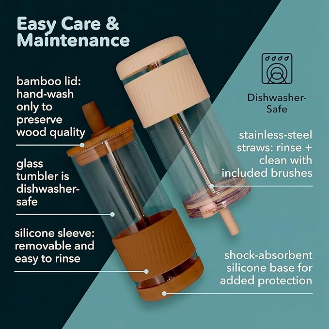 Pandaloo® Glass Cups With Lids and Straws -20 Fl Oz- Perfect Size Iced Coffee Cup - Smoothie Cup With Bamboo Lid and On the go Lid - Glass Tumbler (2 Count (Pack of 1), Lilac-Sage)