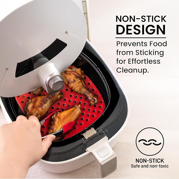 Reusable Air Fryer Liners Square Silicone Airfryer Liner - Easy to Clean Air Fryer Accessories As Seen on the Today Show - Dishwasher Safe Non-Stick Parchment Paper Replacement 3 Pack for 2QT - 6.5"