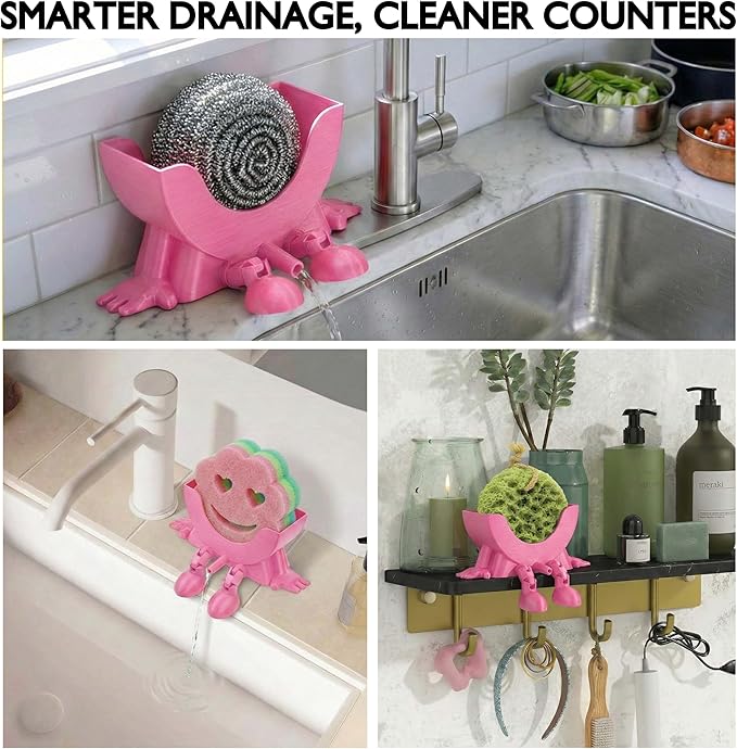 Cute Hanging Sponge Holder with Drainage & Legs, 3D Printed Funny Sink Stand for Round Sponges, Aesthetic Kitchen Sink Edge Organizer, Countertop Decor, Quick-Drying Storage Cleaning Gadget
