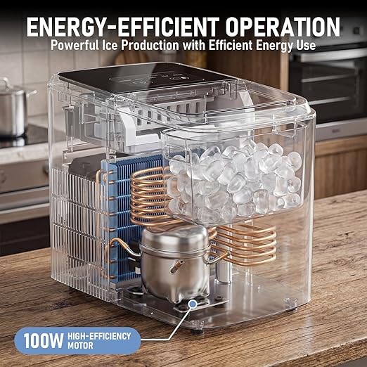 Countertop Ice Maker 26LBS per Day,9 Ice Cubes in 6 Mins,Self-Cleaning Portable Ice Machine with 2 Bullet Types for Kitchen, Camping, RV, and Party