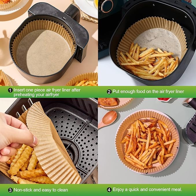Disposable Air Fryer Paper Liners, 125Pcs 6.5In Parchment Paper Baking Liner for 2-5 QT Airfryer Basket, Oven, Microwave Accessories