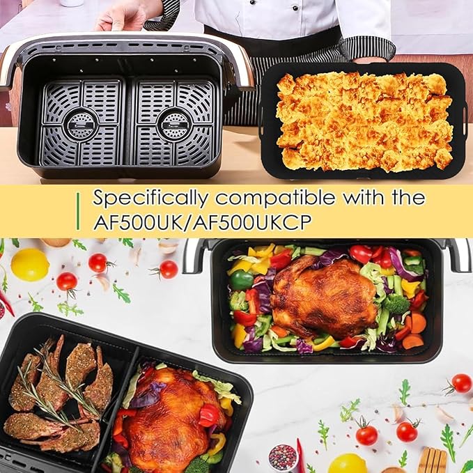 Air Fryer Silicone Liners for Ninja DZ071, 3 Pack Reusable 7-QT DualZone Megazone Air Fryer Accessories, 2 Pcs Liners for Dual 3.5QT Baskets 1 Pcs Liner for 7-QT Megazone Basket