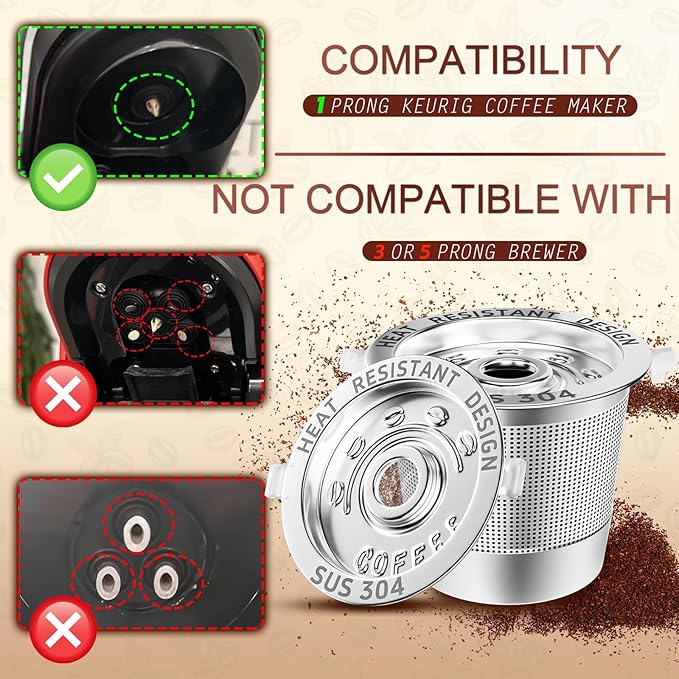1 Pack Reusable K Cups Coffee Pods for Keurig 1.0: Stainless Steel Reusable Coffee Pods for Keurig Coffee Pods Reusable, BPA-Free, SUS 304‌, Scoop, Heat Resistant Handles