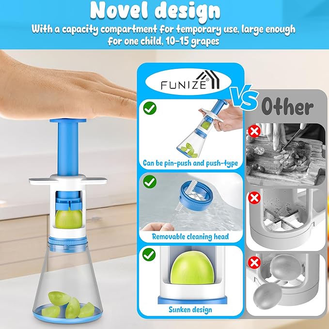 Grapes Cutter for Toddlers, Fruit & Veggie Cutter for Kids Grape Slicer Kitchen Tool, Perfect for Fruit Salads, Snacks, and Cake Decorations-Green Container-Blue Container