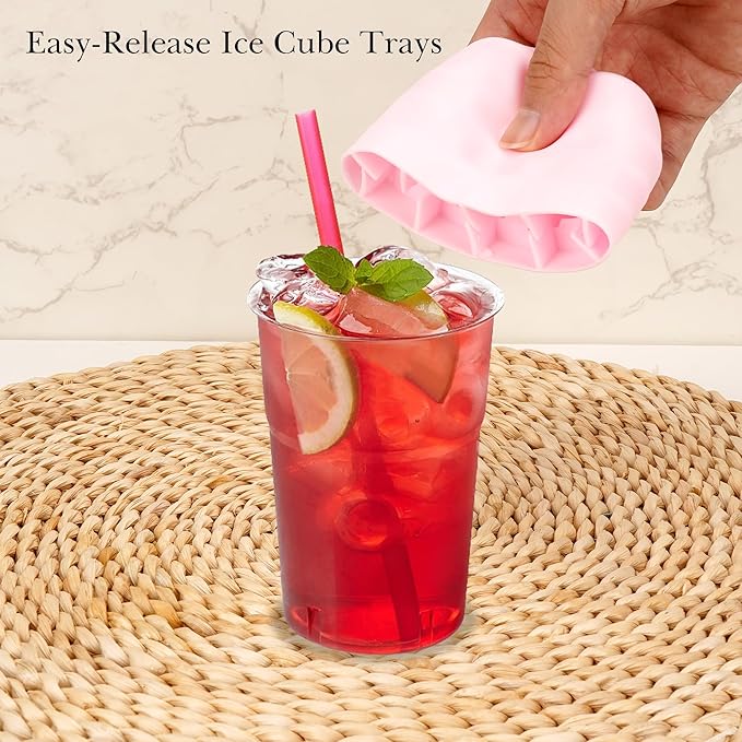 2 Pack Cylinder Silicone Ice Cube Molds, Easy-Release Ice Cube Trays for Cocktails, Whiskey, Coffee, Drinks, Portable Ice Bucket Maker Cup with Squeeze Design, 40 Pcs Ice Cubes Capacity (Pink)