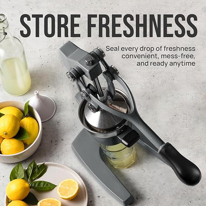 Zulay Kitchen Cast Iron Juicer - Easy-to-Clean Heavy-Duty Manual Juicer, Professional Citrus Juicer - Stainless Steel Lemon Squeezer - Manual Citrus Press & Orange Squeezer - Orange Juicer (Gray)