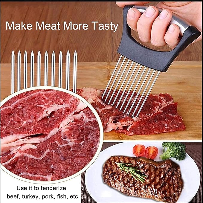 ESINAM Premium Vegetable Slicer Holder, Sharp Stainless Steel Food Slicer Assistant Tool for Potato, Tomato, Fruit, Lemon and Meat