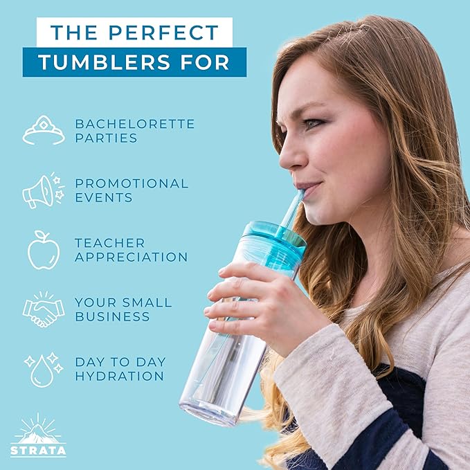 SKINNY TUMBLERS 4 Colored Acrylic Tumblers with Lids and Straws | Skinny, 16oz Double Wall Clear Plastic Tumblers With FREE Straw Cleaner & Name Tags! (Multicolor, 4)