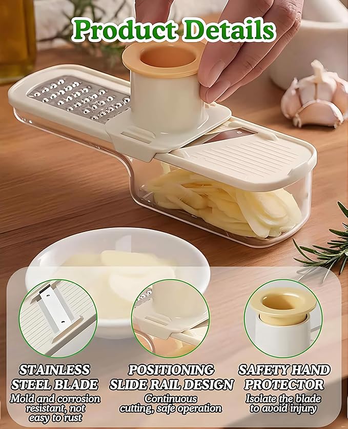 2PCS Small Multifunctional Garlic Grinder Hand, Mini Garlic Slicer Super Thin with Container