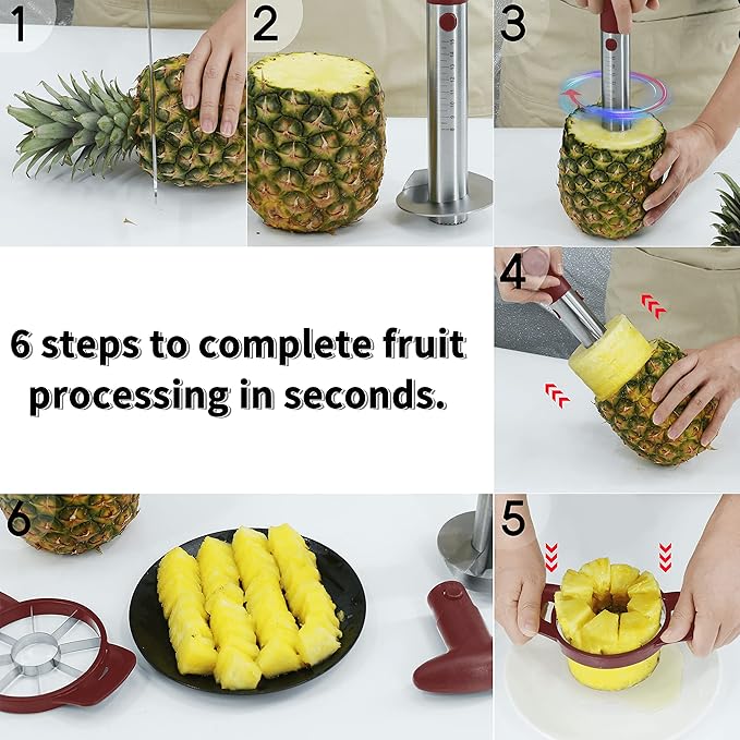 Newness Pineapple Corer and Slicer Tool, Robust Pineapple Core Remover with Upgraded Cutter & Reinforced Thicker Blade, Stainless Steel Kitchen Fruit Gadget for Diced Pineapple Rings (Red)