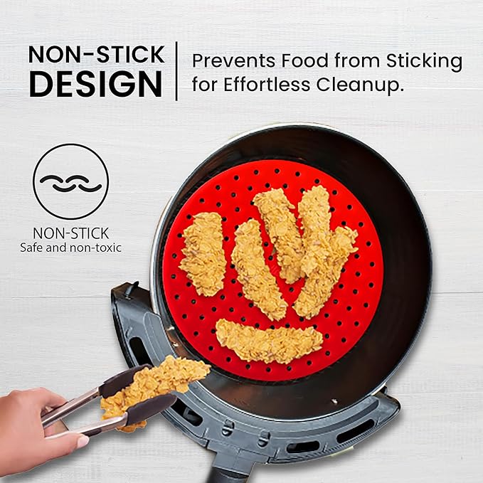 Reusable Air Fryer Liners 3 Pack for 5-7QT Fryers - 8" Round Silicone Air Fryer Liners - Easy to Clean Air Fryer Accessories - Non-Stick Parchment Paper Replacement