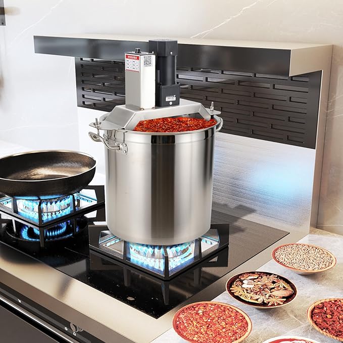 40L Automatic Food Mixer 110V 180W Stainless Steel Food Mixer Hot Pot Seasoning Bottom Soup Sauce Stirrer Frying Machine, One-button start, Adjustable stirring speed, Adjustable mixing scraper