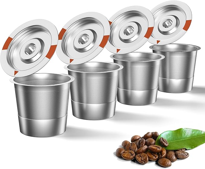 Reusable K Cups Coffee Pods for Keurig: Full Stainless Steel Refillable K Cups Coffee Filter Compatible 1.0 and 2.0 Coffee Makers-brewers (4Pack)