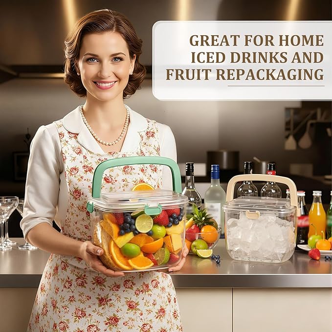 2 Pcs 5l Ice Storage Bin for Freezer with Lid for Clear Ices Bucket Refrigerator Containers for Beverage Beers Party Outdoor Camping Portable