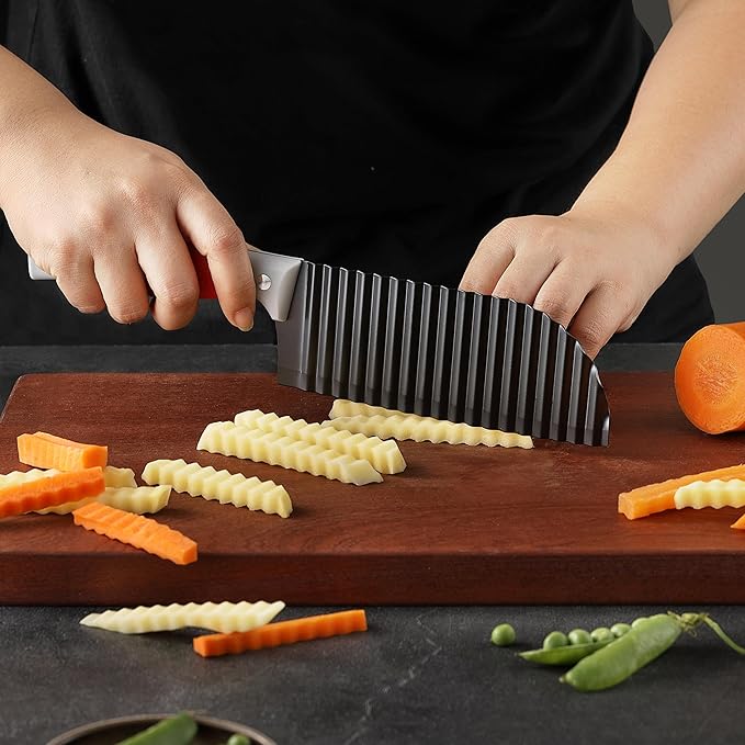 Crinkle Cut Knife, HIA Crinkle Cutter for Veggies, French Fry, Potato, Cucumber, Carrot and Fruit, Stainless Steel Wave Fries Cutter Slicer With Stylish Rubber Handle, Dishwasher Safe