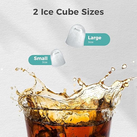 Crzoe Ice Makers Countertop with Handle, 2 Sizes of Ice, 8 Bullet Ice Cubes in 6 Mins, 26Lbs/24H, Portable Ice Maker with Self-Cleaning, Ice Machine for Home&Kitchen&Office&Party (Grey)
