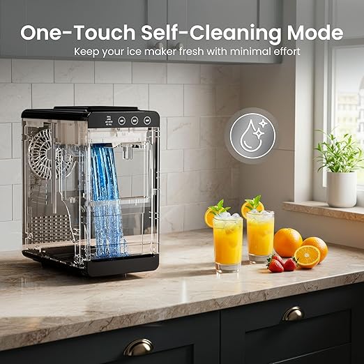 Kismile Ice Makers Countertop,26lbs in 24Hrs, Portable Ice Maker Machine with Self-Cleaning Function,Selectable Ice Size & Internal Lighting Desigh for Home/Kitchen/Bar