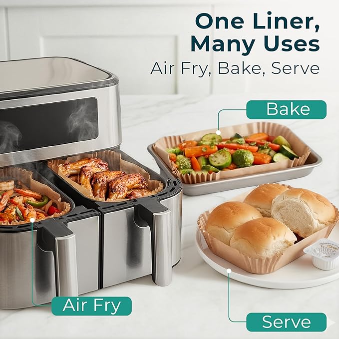 Cathy Yoder's Rectangle Air Fryer Liners, 125 PCS 8 inch Air Fryer Liners Disposable Rectangular, 8-12 QT Easy Cleanup Rectangular-Shape AirFryer Liner Parchment Paper for Cooking & Baking