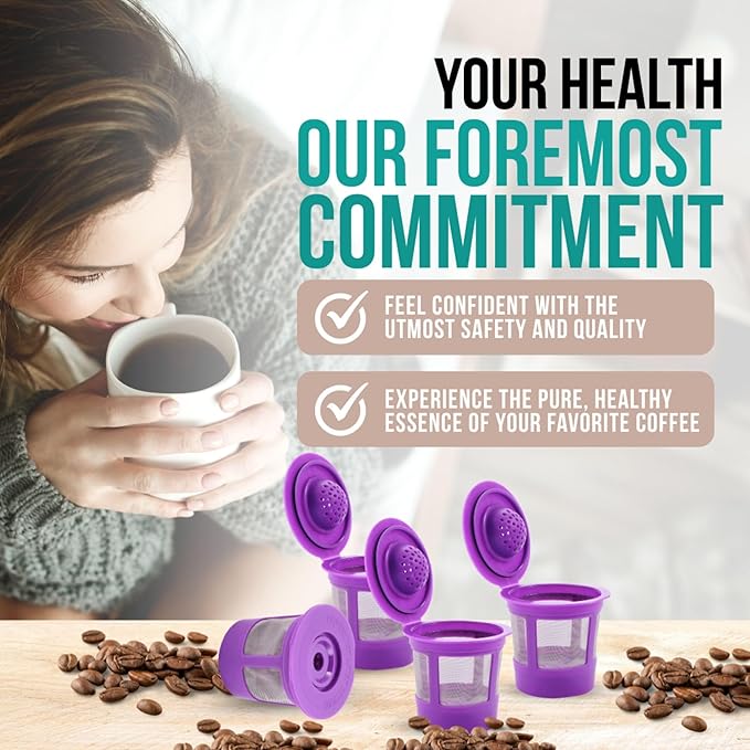 Reusable K Cups for Keurig Coffee Maker - Filter Pods for Keurig 1.0 and 2.0 Brewers - Refillable K Cup Fits K-Elite, K-Classic - BPA Free Universal Reusable Single Serve - 4 Pack